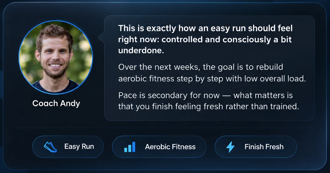 Example of coach feedback on a reviewed easy run session